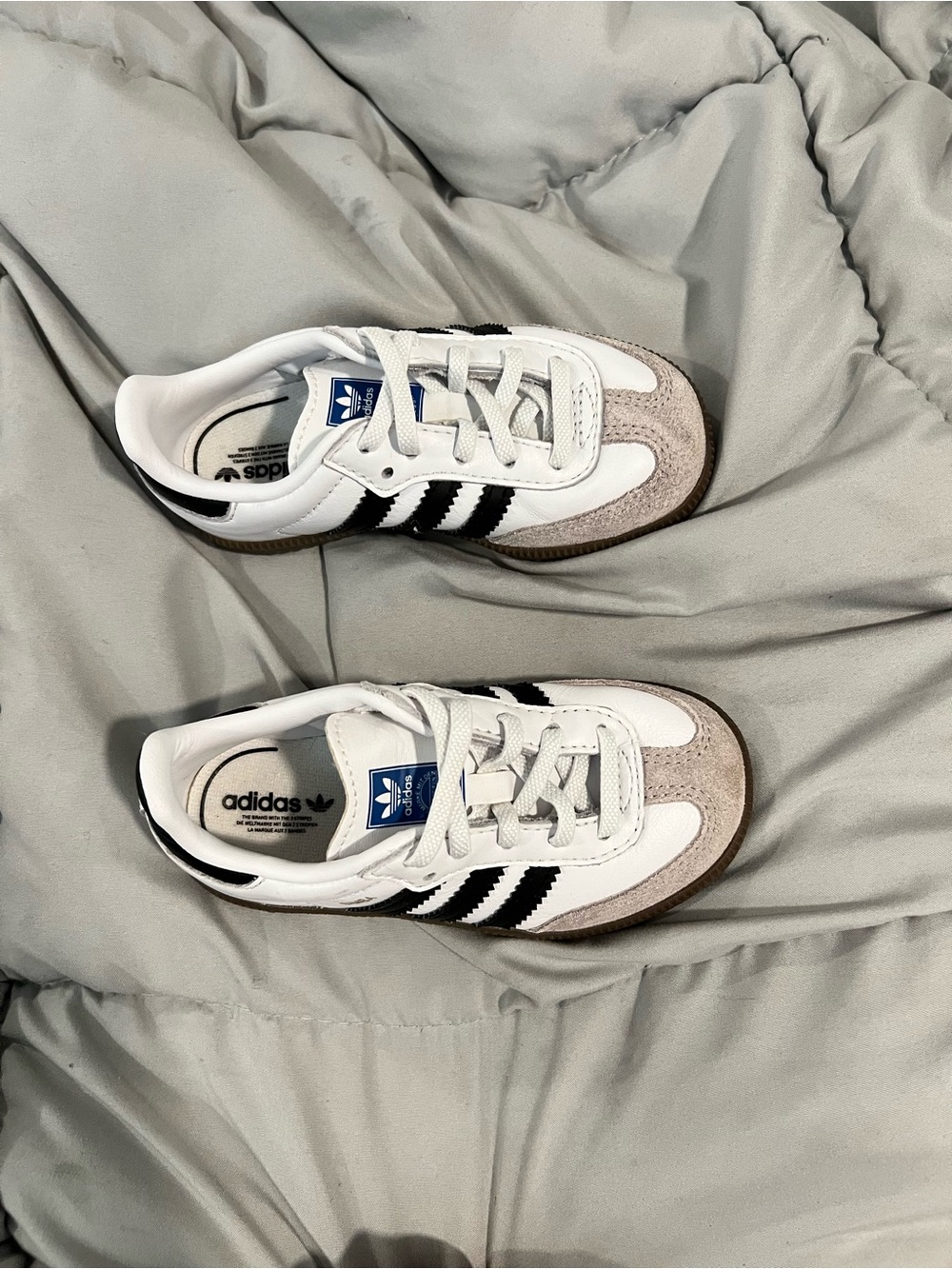 adidas White Sneakers with Black Stripes and Tan Suede Accents - Picture 3 of 6
